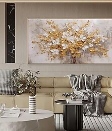 abordables -Peinture à l'huile faite à la main sur toile, art mural, décoration légère de luxe, fleurs dorées abstraites pour décoration intérieure, peinture roulée sans cadre, non étirée