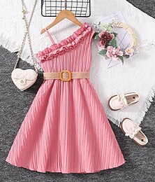 cheap -Kids Girls' Dress Solid Color Sleeveless Formal Performance Party Fashion Cute Polyester Cotton Blend Summer Spring 2-13 Years White Pink
