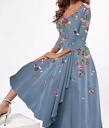 cheap -Women's Casual Dress A Line Dress Floral Ruffle Print V Neck Midi Dress Vacation Long Sleeve Summer