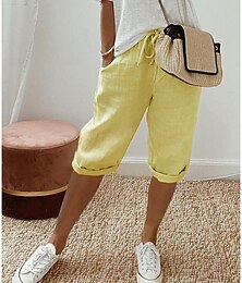 economico -Per donna Normale Pantaloni in cotone e lino Chinos Casual Quotidiano Lunghezza al ginocchio Naturale Tinta unita Tasca Coulisse Elastico in vita Traspirabilità Confortevole Inelastico Vacanza Casual