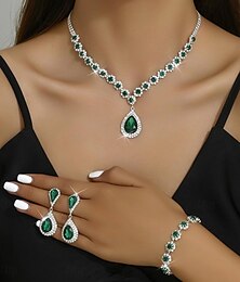 abordables -Parure de Bijoux 4 pièces Strass Alliage Boucles d'Oreilles Colliers décoratif Bracelets Femme Elégant mode simple Géométrique Forme Géométrique Parure de Bijoux Pour Anniversaire robe demoiselle d