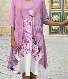 Χαμηλού Κόστους -Γυναικεία Σετ φορέματος δύο τεμαχίων Καθημερινό φόρεμα Φόρεμα εκτύπωσης ΕΞΩΤΕΡΙΚΟΥ ΧΩΡΟΥ Ημερομηνία Μοντέρνα Στάμπα Μίντι φόρεμα Στρογγυλή Ψηλή Λαιμόκοψη Μισό μανίκι Φλοράλ Κανονικό