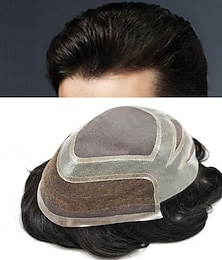 economico -uomo frontale in pizzo francese parrucchino da uomo torta di capelli umani attaccatura dei capelli naturale protesi per capelli mono fine 8x10 120% densità da leggera a media # 1b nero o nero naturale