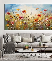 preiswerte -Blumen-Ölgemälde auf Leinwand, handgefertigtes abstraktes buntes Blumen-Blumen-Ölgemälde, handgemaltes Wandkunst-Leinwand-Frühlingsgemälde für Wohnzimmer-Wanddekoration