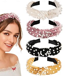 preiswerte -Perlen-Stirnbänder für Frauen, Perlen-Stirnband, rutschfeste, breite Haarbänder mit Knoten, schwarz-weiß-roségoldenes Stirnband mit Perlen, Haarschmuck für Frauen und Mädchen, tägliche