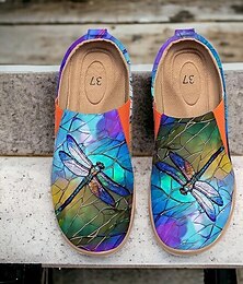 abordables -Mujer Zapatillas de deporte Bailarinas Slip-Ons Zapatos estampados Zapatillas sin cordones Diario Viaje Pintura Insecto Tacón Plano Vacaciones Casual Confort Tela Mocasín Azul