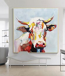 preiswerte -Abstraktes Kuh-Ölgemälde, handgemalt, farbenfrohes Tier-Texturgemälde, einzigartiges Kunstwerk, lebendiges Tier-Leinwandgemälde für Wandkunst, Bauernhaus-Dekor, Wohnzimmer, Wohnzimmer, Heimdekoration