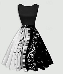 ieftine -Pentru femei Zdrobit Imprimeu Rochie de epoca Rochii Midi Elegant Epocă Note Stil Nautic Fără manșon Zilnic Dată Vară Primăvară Negru Roșu Vin