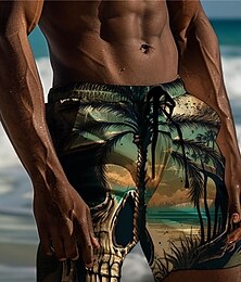 levne -potištěná lebka pánské šortky havajské šortky plavky stahovací šňůrka s podšívkou ze síťoviny elastický pas pohodlí prodyšná dovolená dovolená krátká