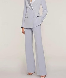 זול -חליפת מכנסיים שמלה לאם הכלה  אורחת חתונה אלגנטית צווארון חולצה באורך הקרסול למתוח שיפון שרוול ארוך עם כפתורים צבע אחיד 2024