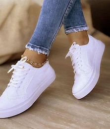 cheap -Women's Sneakers Plus Size Office Daily Solid Colored Flat Heel Round Toe Casual Minimalism Suede Lace-up Black White Blue