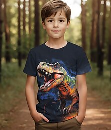cheap -Boys 3D Animal Dinosaur Tee Short Sleeve Summer Active Vacation Sports Polyester Kids 3-12 Years School Outdoor Casual