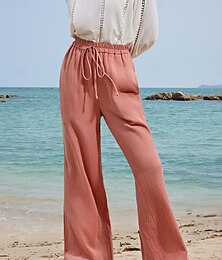 cheap -Women's Sweatpants Pants Trousers 100% Cotton Plain Pocket High Cut Long High Waist Basic Casual Outdoor Daily Wear Pink S M Spring & Summer