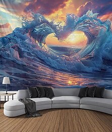 Недорогие -Wedding Decorations Backdrop Photograph Wall Hanging Large Tapestry Art Mural Decor Blanket Curtain Home Bedroom Living Room Decoration Sea Wave Heart