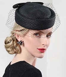 זול -כובעים באולר סיבי טול/כובע כובע קש כובע קש חתונה מסיבת תה חתונה אלגנטית עם כיסוי ראש של טול קשת