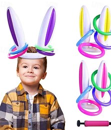 preiswerte -Aufblasbares Bunny Oster-Ringwurfspiel Osterhasenohren-Hut mit Ringen lustige Spiele aufblasbare Toys Geschenk für Kinder Familie Schulparty-Favorit innen und außen Weihnachtsgeschenk