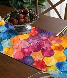 abordables -Chemin de table de style campagnard à imprimé floral coloré, décoration de table à manger de cuisine, chemin de table imprimé pour intérieur et extérieur, maison, ferme, vacances, mariage, fête