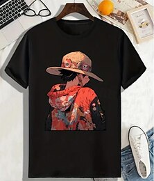 abordables -One Piece Monkey D Luffy T-Shirt Dibujos Manga Anime Harajuku Gráfico Kawaii Camiseta Para Pareja Hombre Mujer Adulto Estampado en caliente Casual Diario