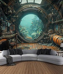 お買い得  -潜水艦キャビン海中タペストリー壁アート大型タペストリー壁画装飾写真の背景ブランケットカーテンホームベッドルームリビングルーム装飾