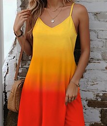 abordables -Robe Mini Femme Robe Petite Robe d'Été Robe Glissante Robe Tropicale Hawaïenne Sexy Vacances Plage Natation Coupe Régulière Couleur Ombre Gradient Sans Manches Col en V Bretelles Spaghetti Bleu