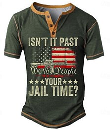 cheap -ISN’T IT PAST YOUR JAIL TIME? US Flag Patriot Men's Retro 3D Print T shirt Tee Henley Shirt Sports Outdoor Holiday Going out T shirt Black Blue Army Green Short Sleeve Henley Shirt Spring