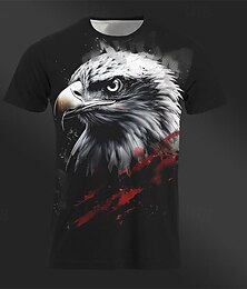 baratos -Gráfico Animal Águia Diário Casual Estilo de rua Homens Impressão 3D Camiseta T-shirt Esportes Feriado Para Noite Camiseta Preto Cinzento Escuro Manga Curta Gola Redonda Camisa Primavera Verão Roupa