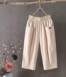 cheap -Women's Pants Trousers Linen Cotton Blend Plain Black White Casual Daily Calf-Length Going out Weekend Spring & Summer