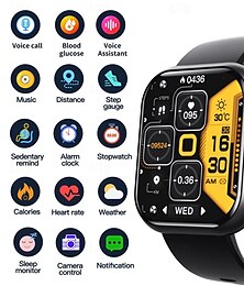 economico -Orologio intelligente F57 con chiamata Bluetooth schermo da 1,91 pollici monitoraggio della glicemia della frequenza cardiaca della temperatura della pressione sanguigna dell'ossigeno
