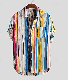 cheap -Men's Shirt Button Up Shirt Casual Shirt Summer Shirt Beach Shirt Wine Blue Short Sleeve Color Block Striped Turndown Holiday Vacation Clothing Apparel Fashion Casual Comfortable