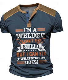 cheap -Welder T-Shirt for Men - Funny Work Humor Graphic Henley with "I Can't Fix Stupid But I Can Fix What Stupid Does" Quote