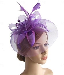 economico -fascinators berretto Copricapo Organza A falda larga Cappello a cilindro Cappello di velo Corsa di cavalli cocktail Elegante Retrò Con Piume Fiocchi Copricapo Copricapo