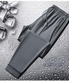 cheap -Men's Trousers Summer Pants Casual Pants Elastic Waist Zipper Pocket Solid Color Wrinkle Resistant Sports Full Length Outdoor Casual Casual Trousers Black Grey High Waist Stretchy