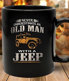 abordables -Car Old Man Men's Casual Street Style 3D Print Mug,Ceramic Funny Coffee Mug Black, Father's Day Gift 1.2oz/330ml