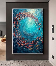 cheap -Handmade Oil Painting Canvas Wall Art Decoration Abstract Marine Fish Shoal of Fish for Home Decor Rolled Frameless Unstretched Painting