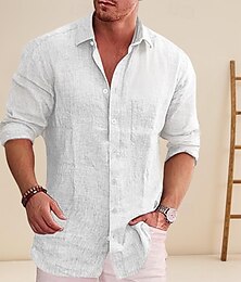 abordables -Hombre Camisa camisa de lino Camisa de lino de algodón Camisa de algodón blanca Abotonar la camisa Camisa de verano Negro Blanco Vino Manga Larga Plano Diseño Primavera & Otoño Hawaiano Festivos Ropa
