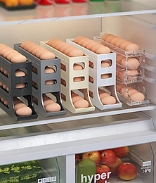 Χαμηλού Κόστους -Αυγοθήκη 4 επιπέδων για ψυγείο, θήκη αυγών για ψυγείο, δοσομετρητής αυγών αυτόματη κύλιση δίσκου αποθήκευσης αυγών 30 δοχεία αυγών κύλινδρος αυγών που εξοικονομεί χώρο για ψυγείο