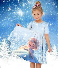 cheap -Girls' 3D Princess Dress Short Sleeve 3D Print Summer Daily Holiday Casual Beautiful Kids 3-12 Years Casual Dress Skater Dress Above Knee Polyester Regular Fit