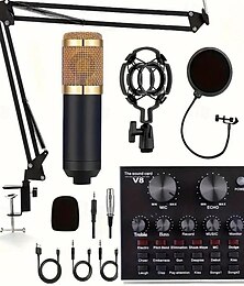 billiga -podcastutrustningspaket bm-800 podcastmikrofonpaket med v8 ljudkort kondensor studiomikrofon för bärbar dator vlogg livesändning live streaming