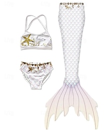 cheap -Kids Girls' Three Piece Swimwear Mermaid Swimsuit Outdoor Scales Monofin Bathing Suits 2-12 Years Spring