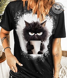 cheap -Women's T shirt Tee Cat Daily Weekend Print Black Short Sleeve Fashion Funny Round Neck Summer