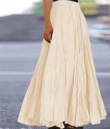 cheap -Women's Swing Long Skirt Maxi High Waist Skirts Ruched Pleated Long Solid Colored Daily Casual Daily Spring & Summer Polyester Elegant Long Apricot Yellow Light Green Pink