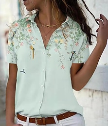 economico -Per donna Camicia Blusa Floreale Di tendenza Manica corta Colletto Top regolari Informale Per eventi Bottoni Stampa Rosa Blu Verde Estate