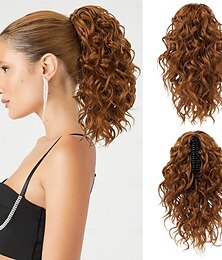 cheap -Ponytail Extension  Short Claw Ponytail Extension Wavy Curly Jaw Clip in Pony tails Hair Extension Natural Synthetic Hairpiece for Women