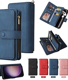 ieftine -telefon Maska Pentru Samsung Galaxy S24 S23 S22 S21 S20 Ultra Plus FE A54 A34 A14 Portofel Card Fermoar Protectie pentru intreg corpul cu curea de mână Retro TPU PU piele