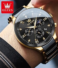 abordables -Nuevo Reloj de Negocios para Hombre de la Marca Olevs Cronógrafo Luminiscente Calendario 24 Horas Reloj de Cuarzo Multifuncional Reloj de Pulsera de Cerámica Resistente al Agua