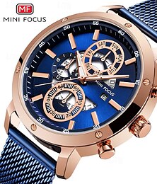 お買い得  -MINI FOCUS 男性 クォーツ 屋外 ファッション カジュアルウォッチ 腕時計 光る カレンダー 防水 デコレーション 鋼 腕時計