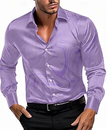 economico -Per uomo Camicia in raso Camicie Camicia con bottoni Formale Giornaliero Bianco Blu marino Viola Manica lunga Collo ripiegabile Estate Primavera Abbigliamento Bottoni