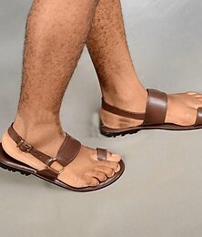 abordables -sandales à bout ouvert en similicuir marron pour hommes – conception à boucle réglable, légères et confortables pour une tenue d'été décontractée