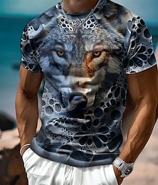 voordelige -Grafisch dier Wolf 3D gezwollen Retro vintage Casual Street Style Voor heren 3D-afdrukken T-shirt Buitensporten Feestdagen Uitgaan T-shirt Grijs Korte mouw Strakke ronde hals Overhemd Lente zomer