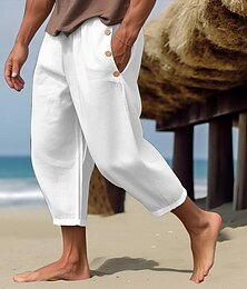 Χαμηλού Κόστους -Ανδρικά Λευκά παντελόνια Παντελόνια Καλοκαίρι παντελόνι Κορδόνι Ελαστική μέση Σκέτο Άνεση Αναπνέει Πλήρες μήκος Causal Καθημερινά Αργίες Μοντέρνα Κλασσικό στυλ Λευκό Θαλασσί